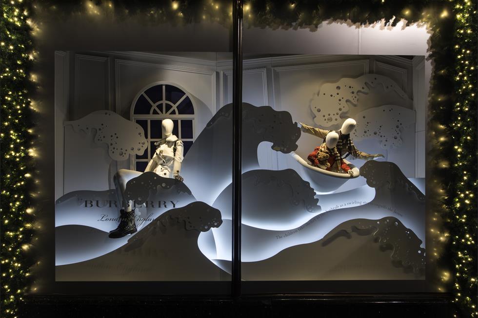 Harrods' Christmas windows were designed in collaboration with Burberry